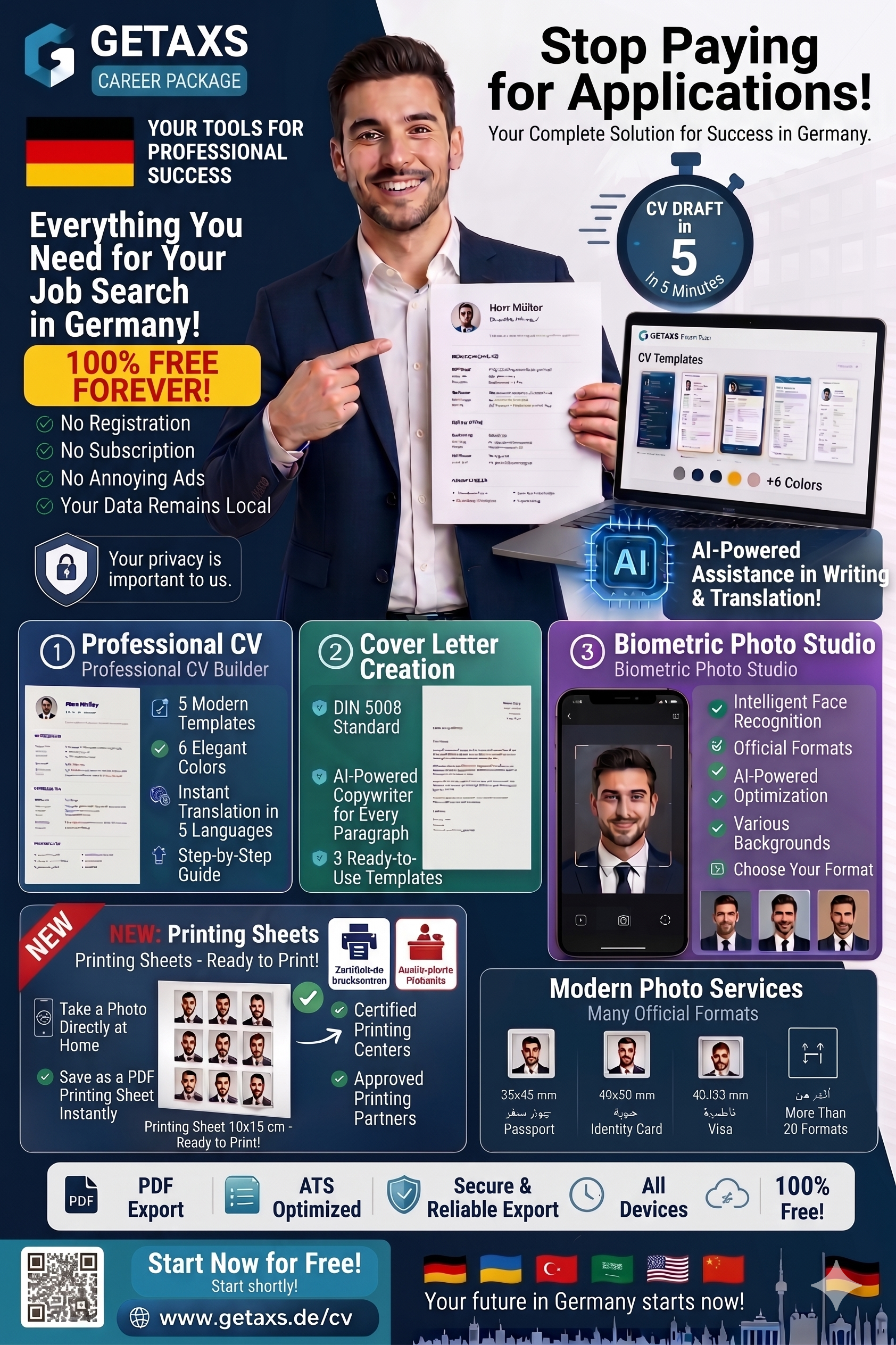 Professional career tool for successful job applications with GETAXS